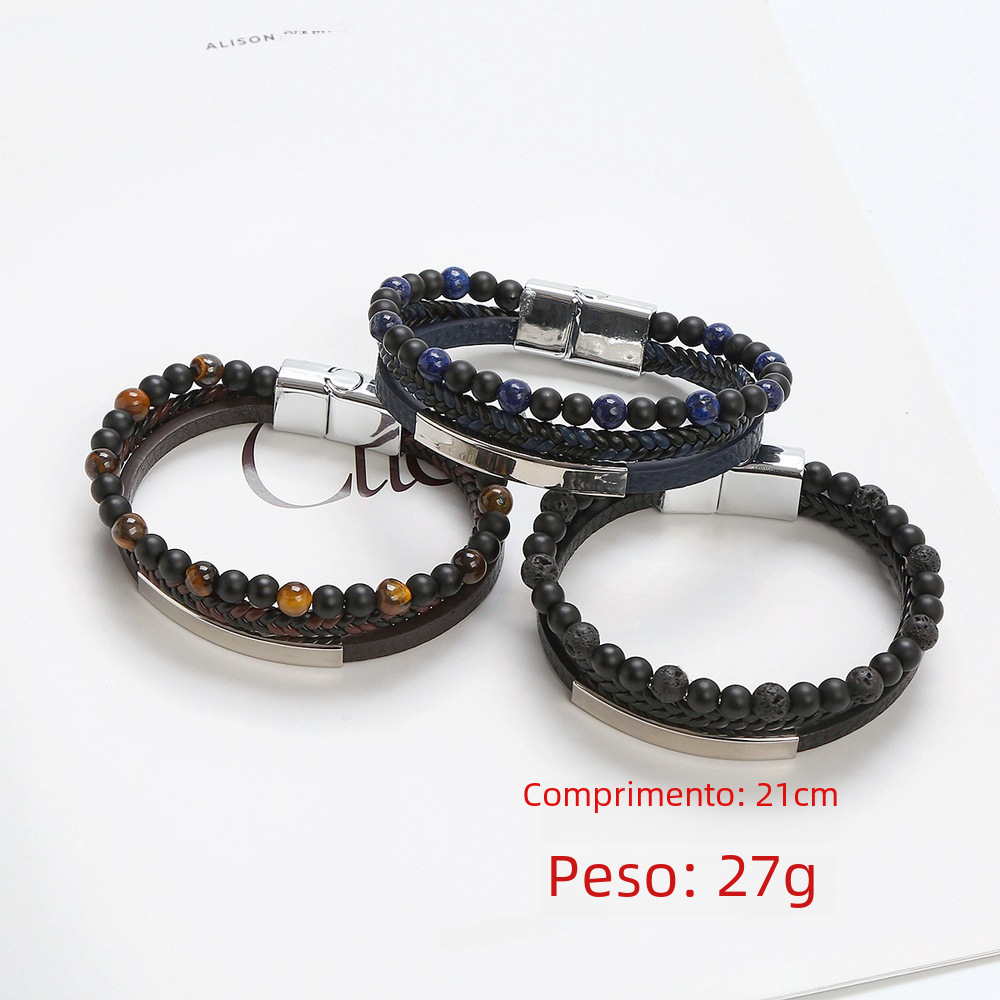Men's Stainless Steel Leather Bracelet with Magnetic Clasp