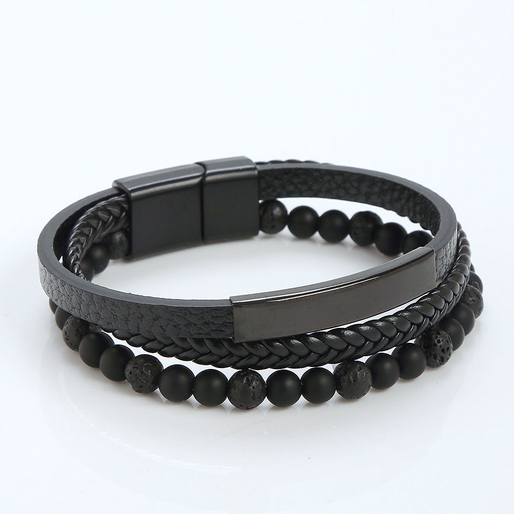 Men's Stainless Steel Leather Bracelet with Magnetic Clasp
